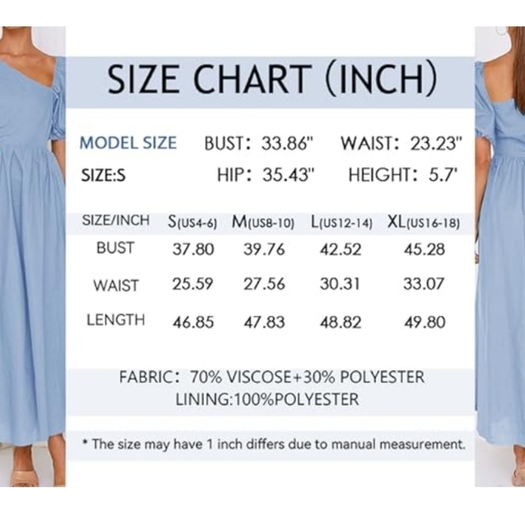 BTFBM Puff Sleeve Asymmetrical Neck High Waist Cutout Swing Maxi Dress Blue SZ M - Picture 4 of 9